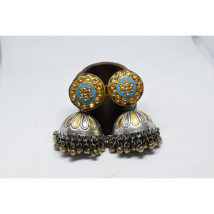 ต่างหูห่วงทองเหลืองทำมือลายมีนาการี  แบบด้าน  สองสี  แฟชั่นล่าสุดปี 2025 สำหรับเด็กหญิงและสตรี - Product Image 1