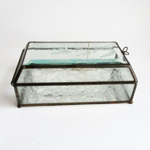 Vintage Etched Leaded Glass <b>Box</b> Jewelry Casket Beveled Glass <b>Mirrored</b> Trinket <b>Box</b> for Jewelry Display - Product Image 1