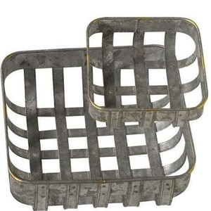 Cesta de almacenamiento de malla de hierro pequeña, asas de bambú, contenedor de cocina apilable para alimentos, verduras, artículos para el hogar hechos de Metal - Product Image 3