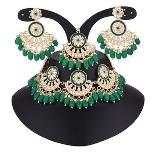 Collier et boucles d'oreilles en plaqué or pour femmes, 2020, fabrication indienne, Kundan, ensemble de bijoux pour femmes, vente en gros - Product Image 4