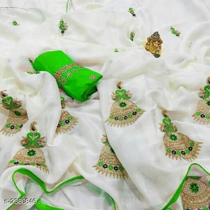 Sari de Viscosa con Bordado, Prenda Étnica para Mujer, Estilo Indio, Ideal para Fiestas, Precio Bajo, Última Moda en Diseño - Product Image 2