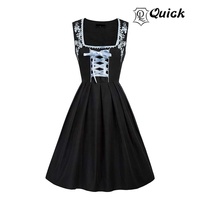 Costumes d'Oktoberfest allemands pour femmes, 3 pièces, robes bavaroises Dirndl, longueur genou, en mousseline de soie, dentelle tissée, chemisiers à boutons, respirants