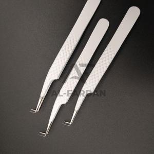 Pinzas de extensión de pestañas delgadas de 90 grados con logotipo personalizado Agarre de diamante de acero inoxidable sólido Acabado en blanco mate Volumen de pestañas - Product Image 5