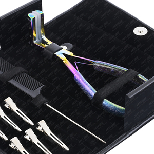 Kit d'outils d'extension de cheveux emballé dans un étui personnalisé, avec pinces à cheveux et peigne de coiffure revêtues en or, vente en gros, - Product Image 2