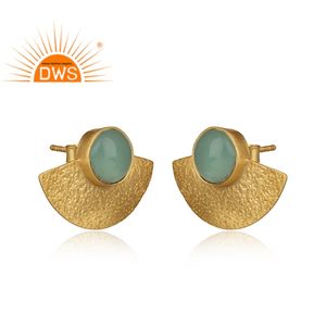 New Tiny Chalcedony Gemstone <b>Stud</b> Earring Gold Plated <b>Silver</b> Earring Wholesale Handmade <b>Small</b> <b>Studs</b> - Product Image 2