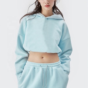 Sudadera con capucha recortada de algodón Unisex personalizada al por mayor Tendencia Invierno Color sólido Chorlito cuello con capucha accesorio de moda para mujer - Product Image 1