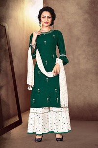 Kurti-Sharara เซ็ตชุดสองชิ้นสีแดง,ชุดเดรสแฮนด์เมดพิมพ์ลายอินเดีย Kurti Sharara สำหรับผู้หญิงและเด็กผู้หญิงเดรส - Product Image 2