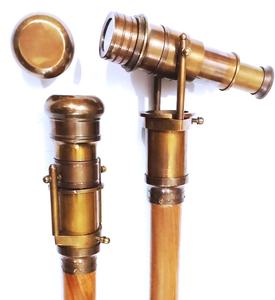 Poignée de télescope en laiton antique, bâton en bois, espion caché, poignée - Product Image 1