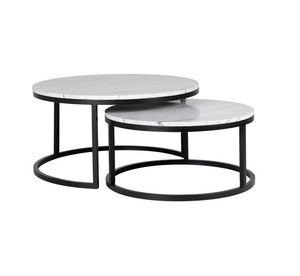 Modern Design <b>Round</b> <b>Nesting</b> Metal Frame Set of 2 with Marble Top Versatile <b>Coffee</b> <b>Table</b> for Living Room Bedroom Office Decor - Product Image 1