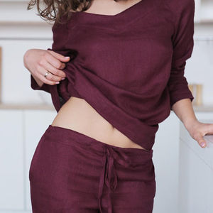 Vestido de Lino para Mujer, Diseño Moderno, Color Borgoña, Cuello en V, Sin Estampado, Manga Larga, Largo hasta el Suelo, con Bolsillos, Estilo Sexy - Product Image 1