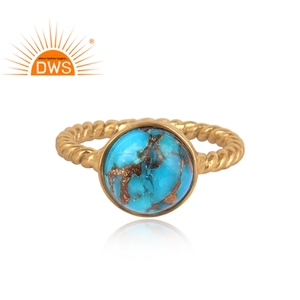 Party Wear Gold Plated Mojave Arizona Turquoise <b>Statement</b> <b>Ring</b> Fashion Brass Jewellery Classic Collection Dainty Collection - Product Image 2