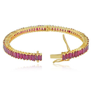 Bracelet en or jaune, style ovale, ouvert, pierre précieuse rubis, 14 carats, vente en gros, bijoux - Product Image 3