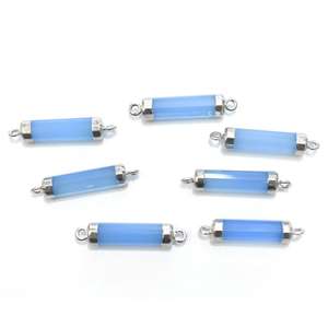 Calcedonia azul de 24 a 26 MM con forma de tubo de fianza Conector plateado - Product Image 2