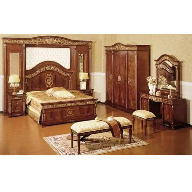 Master Solid Wood Bedroom Furniture Arabic Royal Wooden Bed Home Furniture Antique Teak Wood King Size Bed For Bedroom