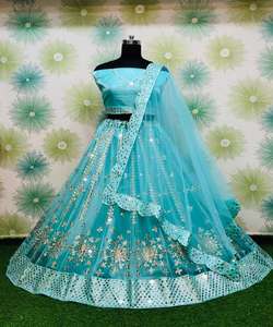 Modern Cotton Georgette Embroidery Lehenga Choli <b>Thread</b> Work Dupatta Attractive Party Wear Salwar Wholesale Textile Garment Alphanumero - Product Image 5