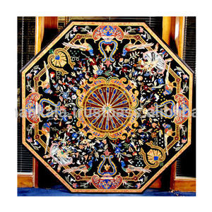 Haut de Table moderne à incrustation en marbre noir, Design octogonal, pour la maison - Product Image 1