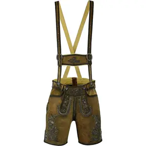 Lederhosen Bávaro de Cuero para Hombre con Bordado, Cintura Media, Cierre de Botones - Traje Tradicional Alemán Auténtico - Product Image 1