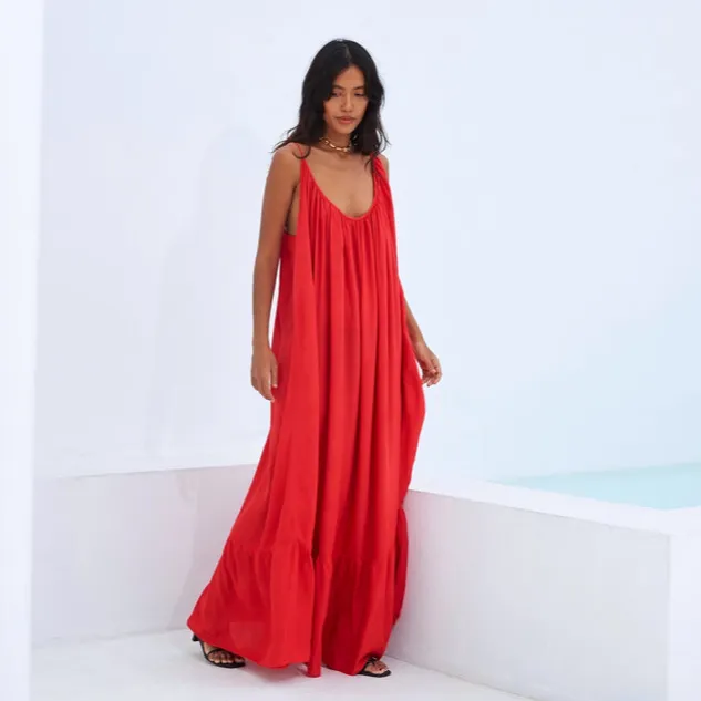 New coolest fit & flare plain cotton casual holiday wear summer full length maxi dress free size ball gown dress