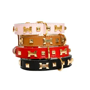 Custom Made 100% Genuine Leather Dog Collar/Pet Collar/ Cat Collar With Fancy Stud Decoration Manufacturer