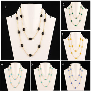 Collar de cadena de cuarzo amarillo hecho a mano, conjunto de bisel de oro de 18K, doble capa - Product Image 5