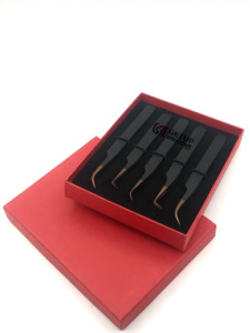 Vente en gros 45 degrés revêtement en poudre noire 90 degrés courbé or rose pointe extension de cils pince à épiler outils de beauté en acier inoxydable - Product Image 3