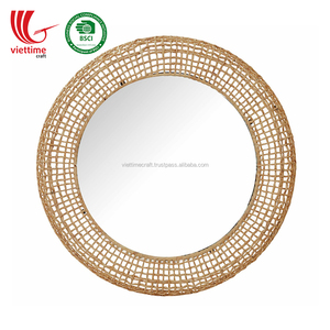 Woven Water Hyacinth <b>Wall</b> <b>Mirror</b> Flower Petal Scalloped Frame, <b>Round</b> Woven Decorative Hanging <b>Mirror</b> for Home Bedroom - Product Image 4