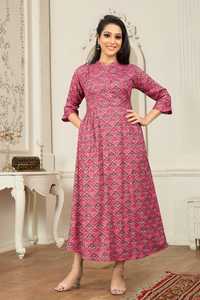 นักออกแบบคุณภาพสูงของอินเดียพิมพ์ลายยาวผ้าฝ้ายสีชมพูชุด Kurti kurta สําหรับสุภาพสตรีคอลเลกชันล่าสุด - Product Image 5