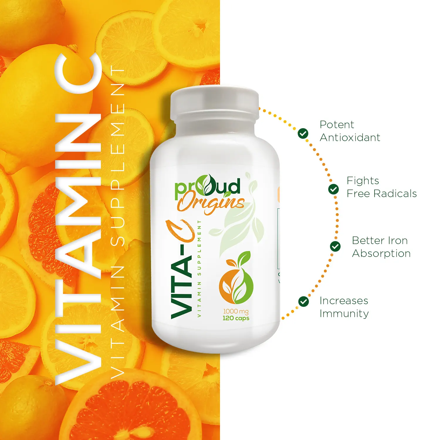 Proud Origins Vita-C 1000 mg, suplemento de Salud de 1000 mg, 120 cápsulas