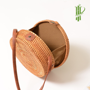 100% rotin naturel rond sac fourre-tout femmes écologique et à la mode sacs à main plage été paille tissé petit sac à bandoulière - Product Image 4
