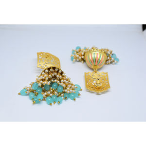 Meenakari-partywear hecho a mano, tradicional, dorado, mate, acabado, latón, largo, jhumka, pendientes de Aro para niñas y mujeres - Product Image 4