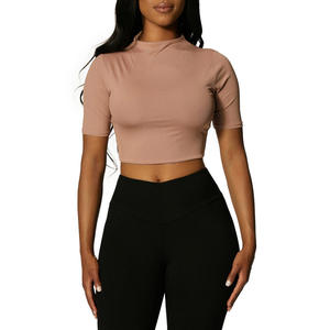 Top corto de manga corta de diseño Simple, Top informal de Color sólido, corte, 100% algodón, transpirable - Product Image 1