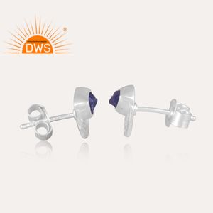 925 <b>Fine</b> Sterling Silver <b>Stud</b> <b>Earring</b> Rough Tanzanite Gemstone <b>Earring</b> Gemstone Jewelry Manufacturer - Product Image 3