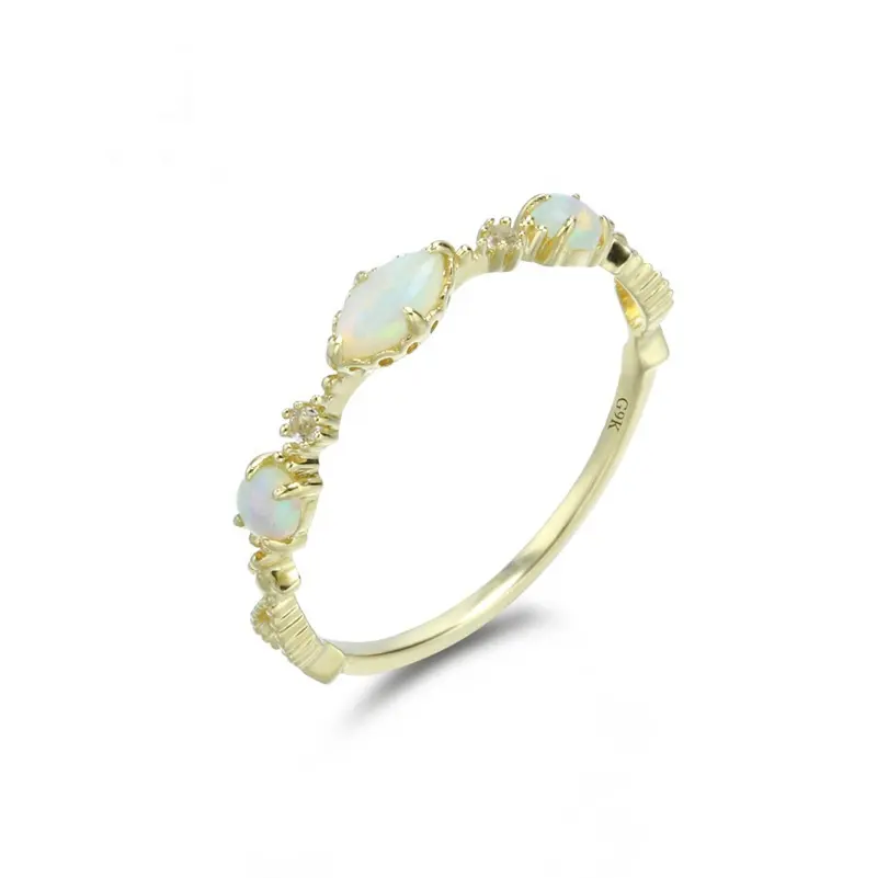 Kualitas Tinggi Opal Australia Topaz Putih Otentik 9K Kuning Halus Perhiasan Cincin Emas Asli Pengiriman Cepat