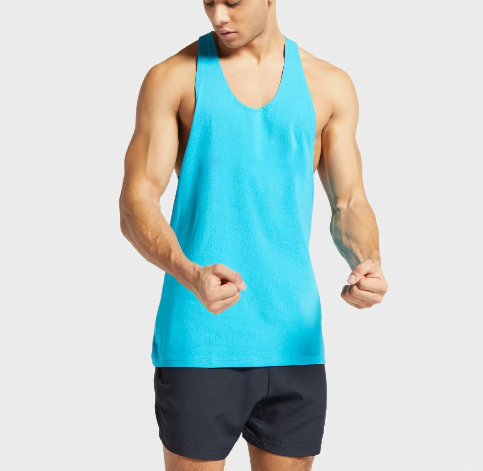 High Quality Custom Logo Printing Tank Tops, Cheap Men Fitness Gym Singlets, Round Neck Men Breathable Fitness Gym Vests