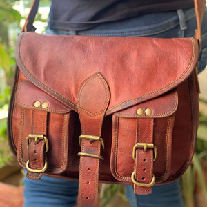 กระเป๋าหนังแพะแท้แฮนด์เมดวินเทจกระเป๋าสะพายไหล่10*13นิ้ว - Product Image 1