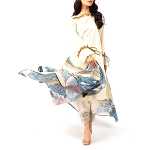 Costume de pelouse brodés pour femmes, costume matelassé et non cousu pour dames, tenue élégante du pakistan-oriental, de la guerre salée, 3 pièces - Product Image 4