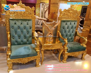 Sillas de tronos de madera maciza para el hogar, sillas de salón con acabado dorado, con espalda alta, para sala de estar - Product Image 3