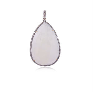 En forma de gota de la piedra lunar del arco iris de diamante 925 oxidado de diseñador de plata colgante joyería hecha a mano - Product Image 3