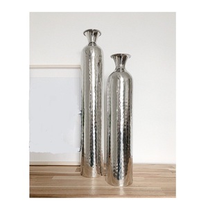 Modern Metal Flower Pot <b>Set</b> of 2 Different Sizes & Shapes Brass/Aluminium Wedding Home Decorative <b>Vase</b> - Product Image 3