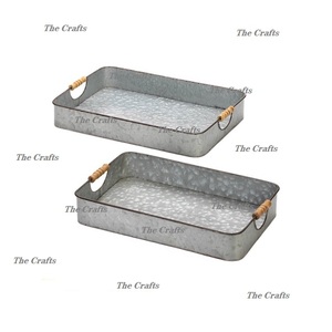 Bandeja para servir café y té de diseño fabuloso en bandeja de postre de utensilios de cocina de estaño galvanizado con asas de cuerda - Product Image 3