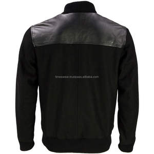 Veste de baseball universitaire en laine et cuir d'agneau noir avec décoration à boutons grande taille respirante saison d'hiver confortable - Product Image 3