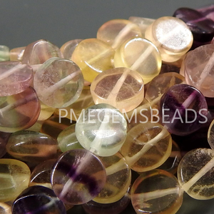 Pulsera hecha a mano 100% Natural de 16 pulgadas con botón de moneda de fluorita de 6MM, piedras preciosas sueltas sombreadas, cuentas de piedra, suministros al por mayor - Product Image 2