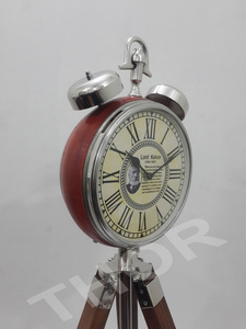 Decorative Table Clock Chrome Finishes Brown Clock on Tripod Wood Stand Office School Leather Table Clock Study Room Home Decor - Product Image 4
