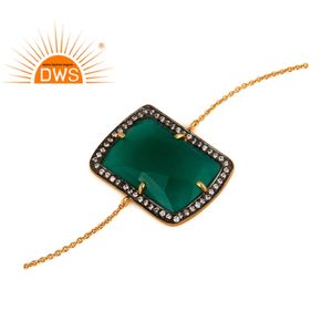 Designer Silver Gold Plated Chain Link <b>Bracelet</b> Jewelry Wholesaler Zircon Green Onyx <b>Gemstone</b> <b>Bracelet</b> Supplier - Product Image 2