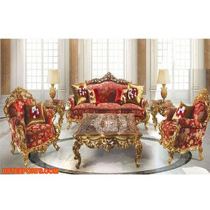 Juego de Sofás Modernos de Lujo para Sala de Estar con Tallado en Madera de Teca, Tamaño Personalizado, Diseño Dorado para Eventos, Diseñador Canadiense - Product Image 1