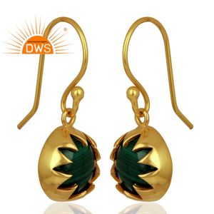 Nuevos pendientes de piedras preciosas de malaquita Proveedor de joyería de moda de pendientes colgantes de Latón chapado en oro de 14K Colección Vintage - Product Image 2