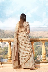 Banarasi-Saree de seda con tejido dorado Zari, trabajo suave al horno - Product Image 4