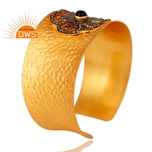 18k <b>Gold</b> Plated Brass Fashion Statement Cuff <b>Bangle</b> Manufacturer CZ Black Onyx Gemstone Cuff <b>Bracelet</b> Jewelry - Product Image 3