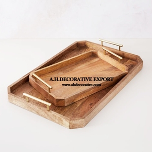 Haute qualité pour plateau de service en bois de mangue pour la décoration intérieure Qualité métal artisanat stockage en bois plateau d'aliments pour Table de mariage - Product Image 4