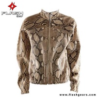 Blouson aviateur en cuir de python sur mesure pour homme avec motif peau de serpent, réversible, séchage rapide et caractéristiques écologiques